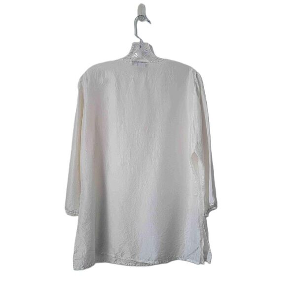VINTAGE NINETY White Cotton Linen Embroidered Long Sleeve Tunic Size Medium - Picture 6 of 6